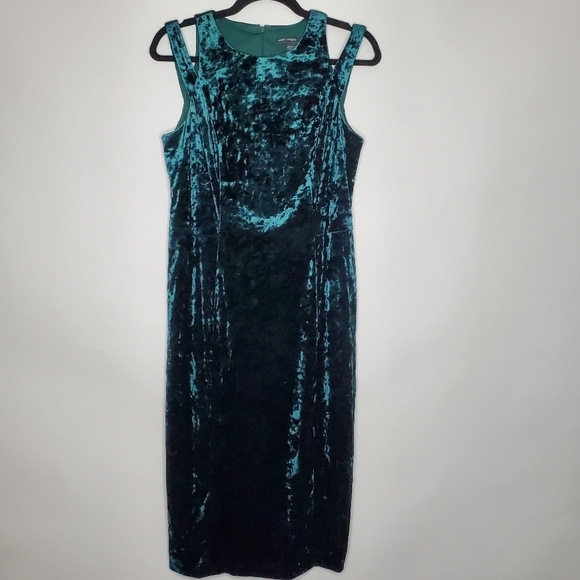 Maggy London Crushed Velvet Midi Dress Size 10 Green Stretch Velour Party - Picture 15 of 15